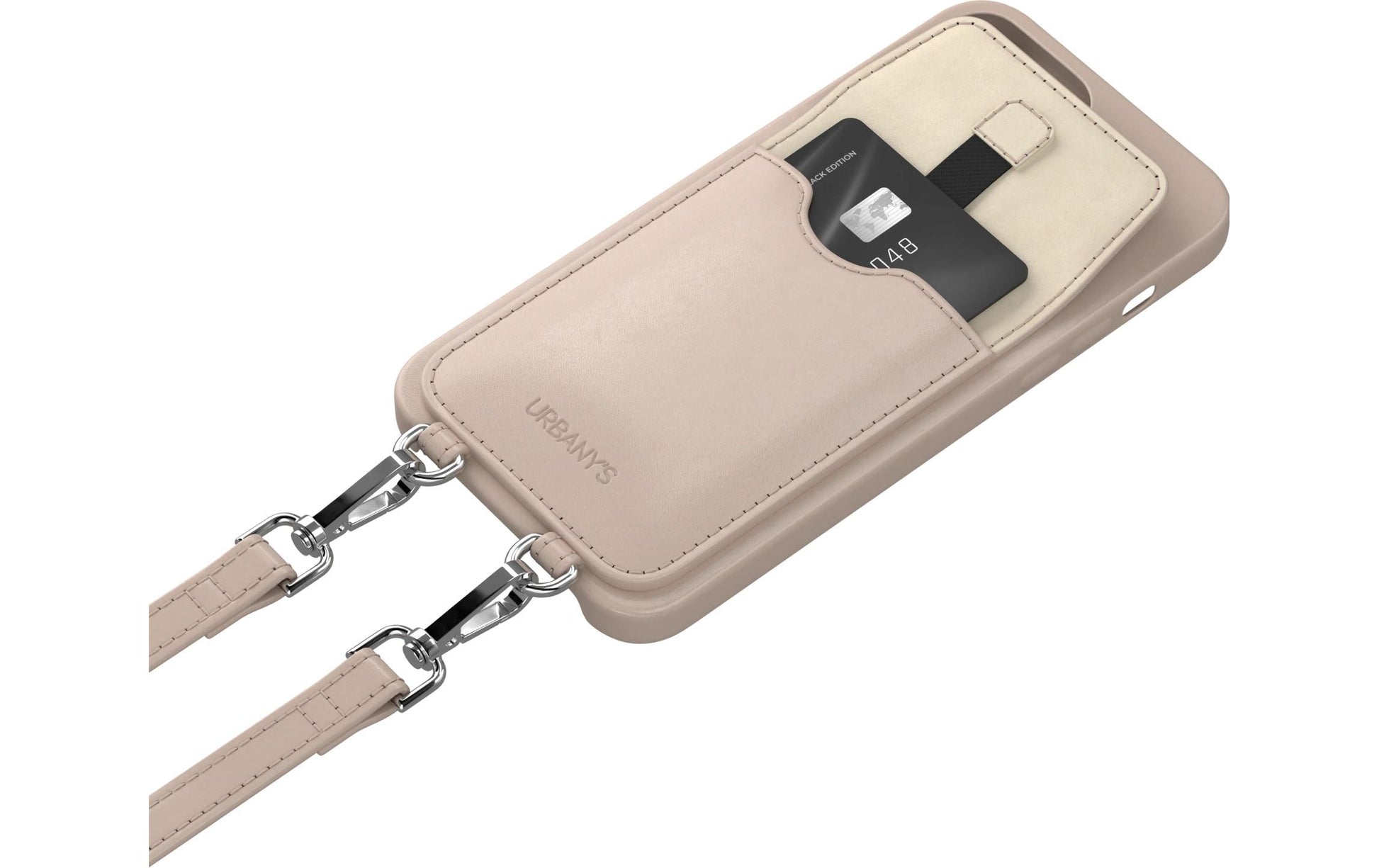 Urbany's Necklace-Hülle – für Apple iPhone 15 – beige – Kunstleder, mit Kartenfach