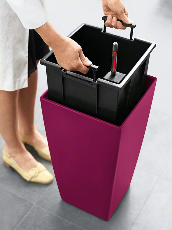 LECHUZA Cubico Color Topfpflanzer – 30 × 30 × 56 cm – Kunststoff, braun