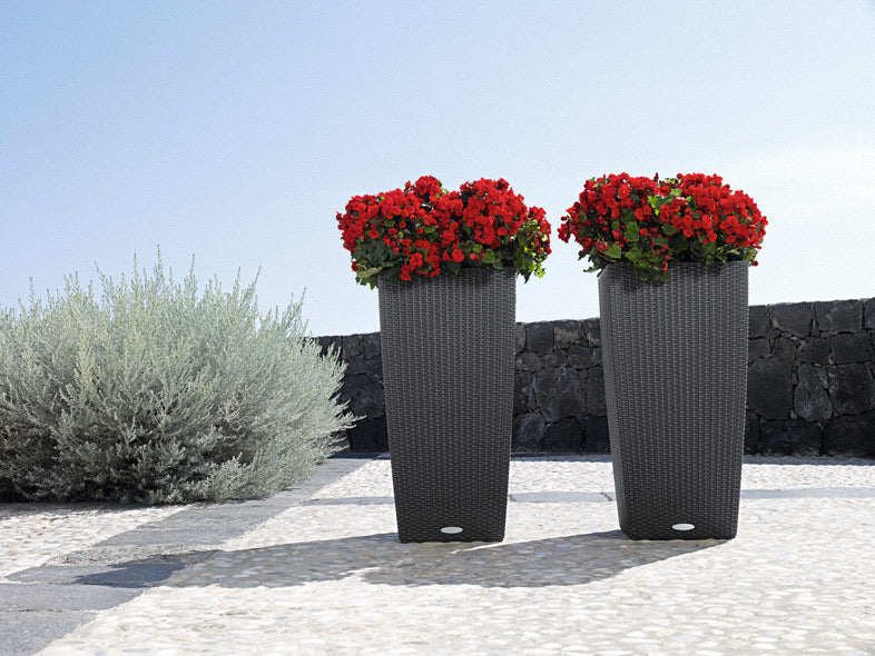 LECHUZA Cubico Cottage Blumentopf – 40 × 40 × 75 cm – Kunststoff, Weiss