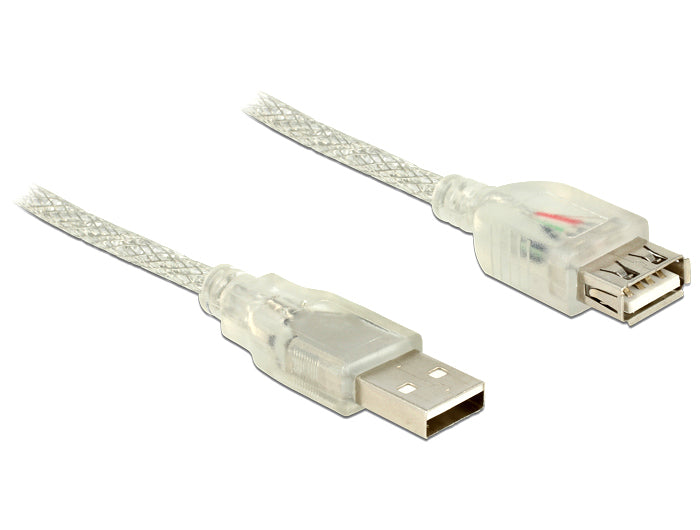 DeLOCK USB-A Verlängerungskabel (Stecker auf Buchse) – USB 2.0 (480 Mbit/s) – 3 m – Transparent