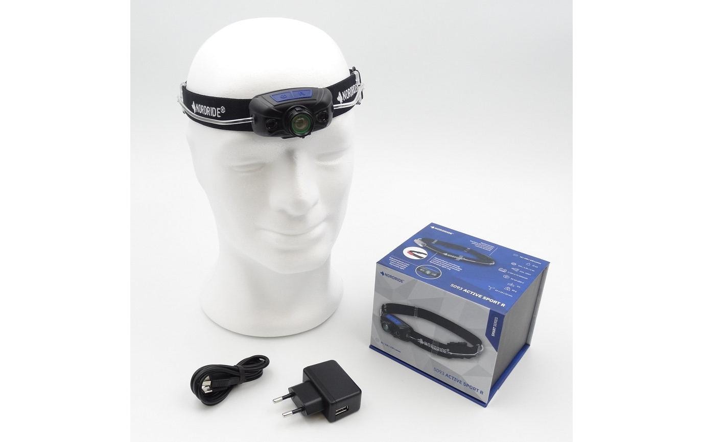 NORDRIDE Stirnlampe Active Sport R – 330 lm, 160 m, IP65, Laufzeit 22 h – Schwarz