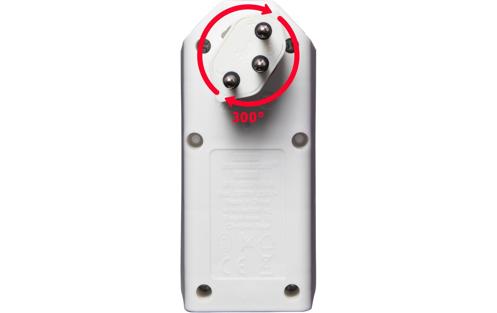 Brennenstuhl Steckdosenleiste, 3×T13, Eingang T12, drehbar 300°, ohne Schalter – weiss