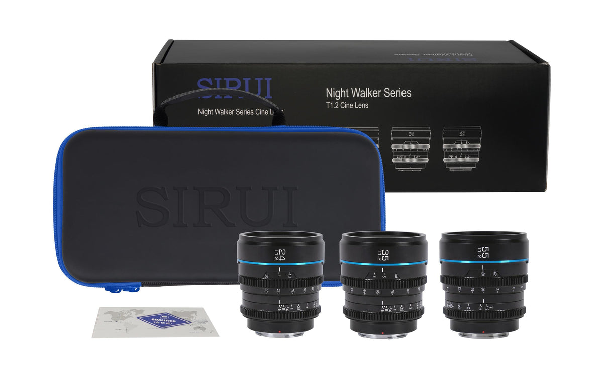 Sirui MS-3SEB Nightwalker Cine-Objektiv – 24/35/55 mm T1,2 – für Sony E-Mount – APS-C/Vollformat – Anthrazit
