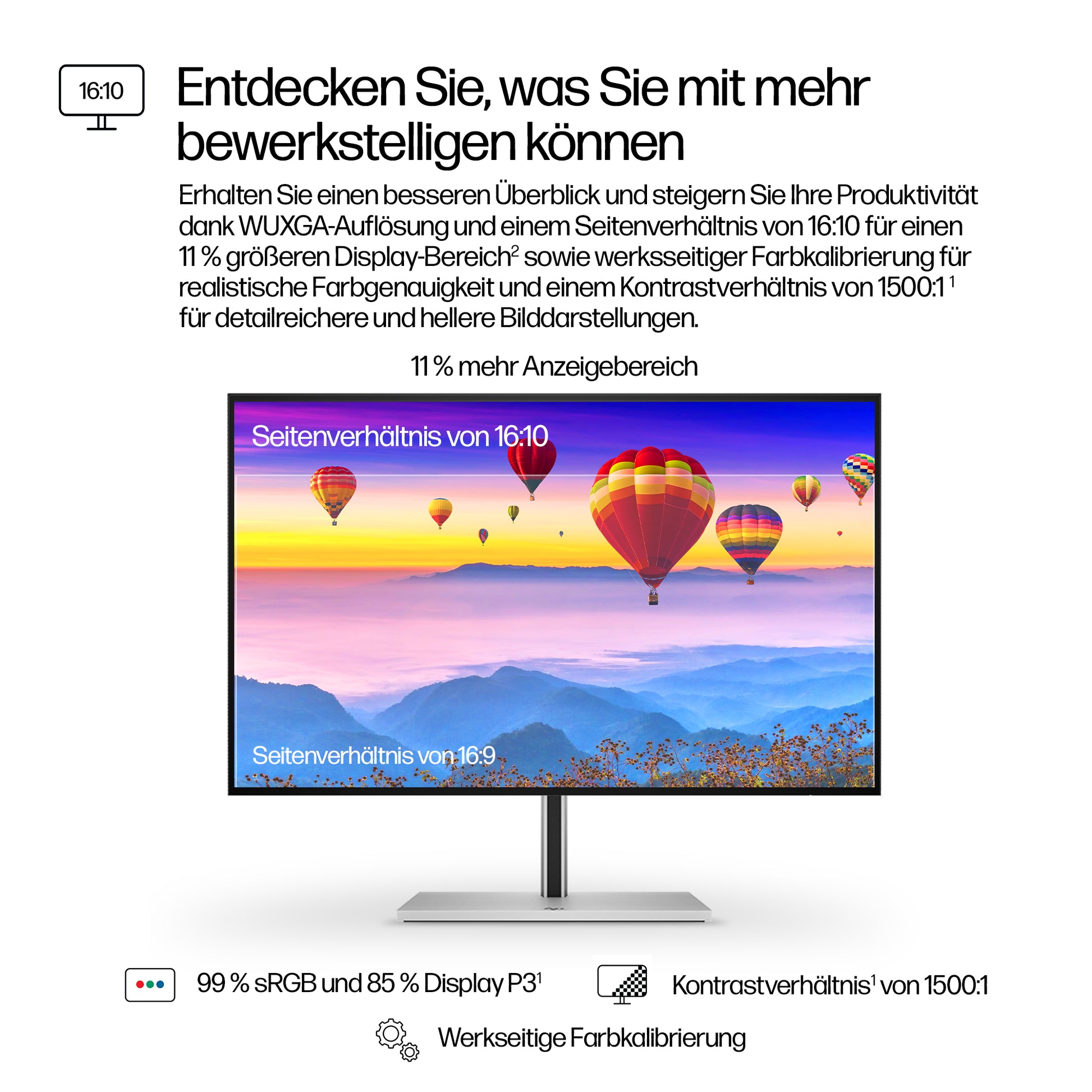 HP 724PU – Monitor, 24", 1920 × 1200 (WUXGA), IPS, 350 cd/m², HDMI, DisplayPort, USB