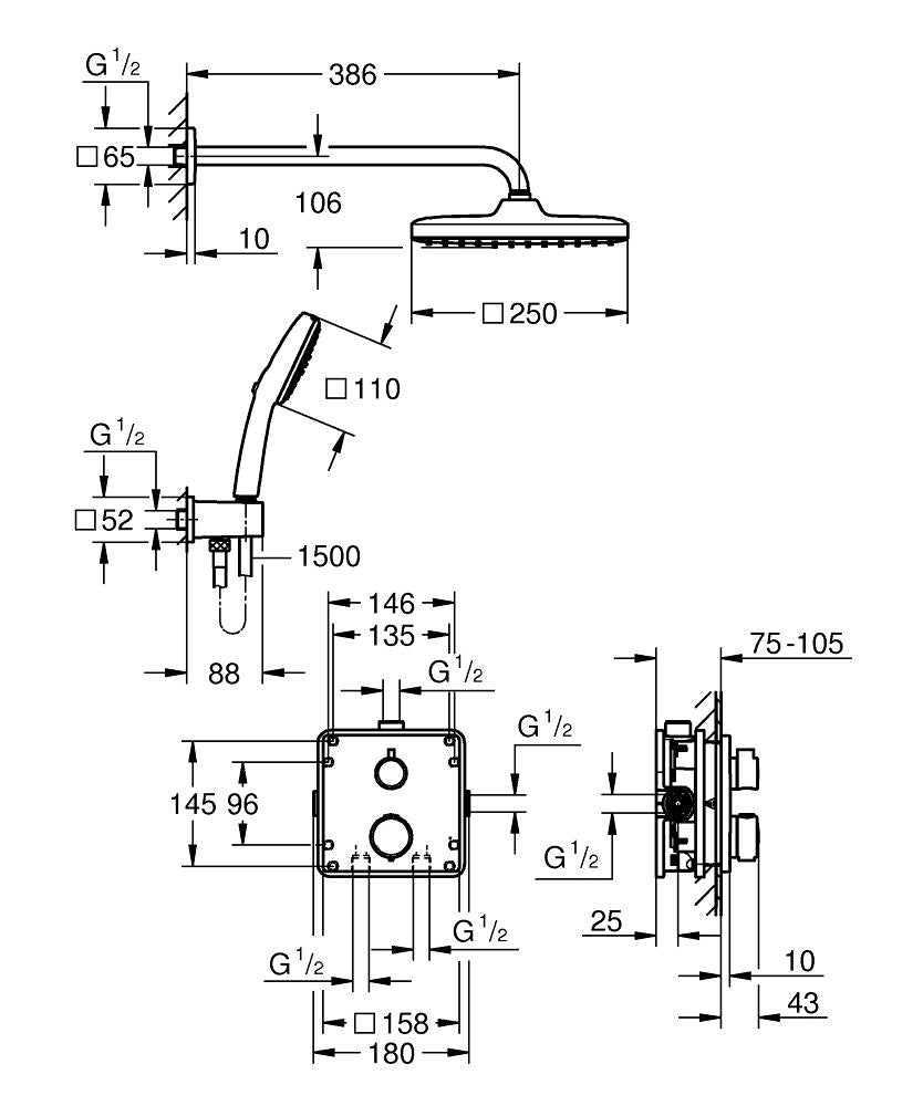 GROHE Badebatterie (Unterputz) – Unterputzmischer, Metall, Schwarz