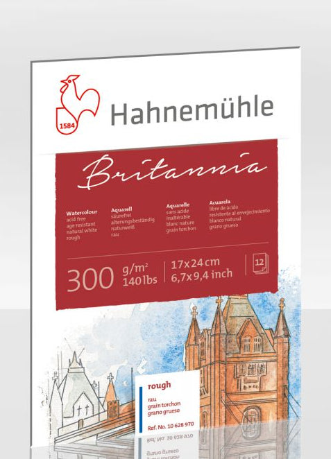 Hahnemühle Britannia Aquarellblock – 17 × 24 cm – 300 g/m² – 12 Blatt, weiss, rau, für Aquarell, Gouache & Acryl