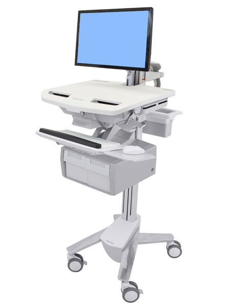 Ergotron StyleView – Computerwagen mit LCD-Arm, 2 Schubladen, bis 24", VESA 75×75/100×100, Grau/Weiss