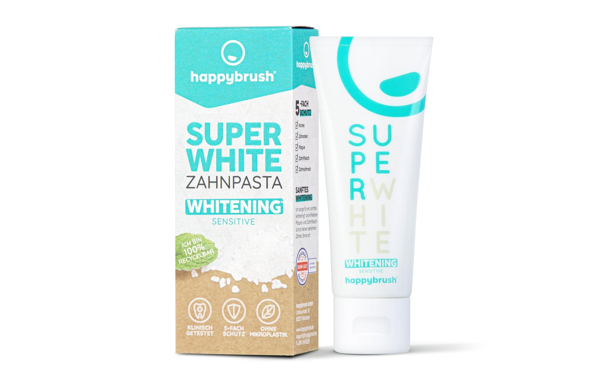 happybrush SuperWhite & Protect Zahnpasta – mit Fluorid – 75 ml