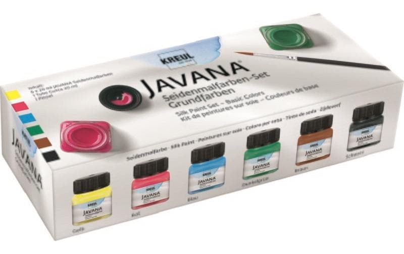 KREUL JAVANA Seidenmalfarbe – Gelb/Rot/Blau/Dunkelgrün/Braun/Schwarz – 6 Farben (6×20 ml) – für Seide