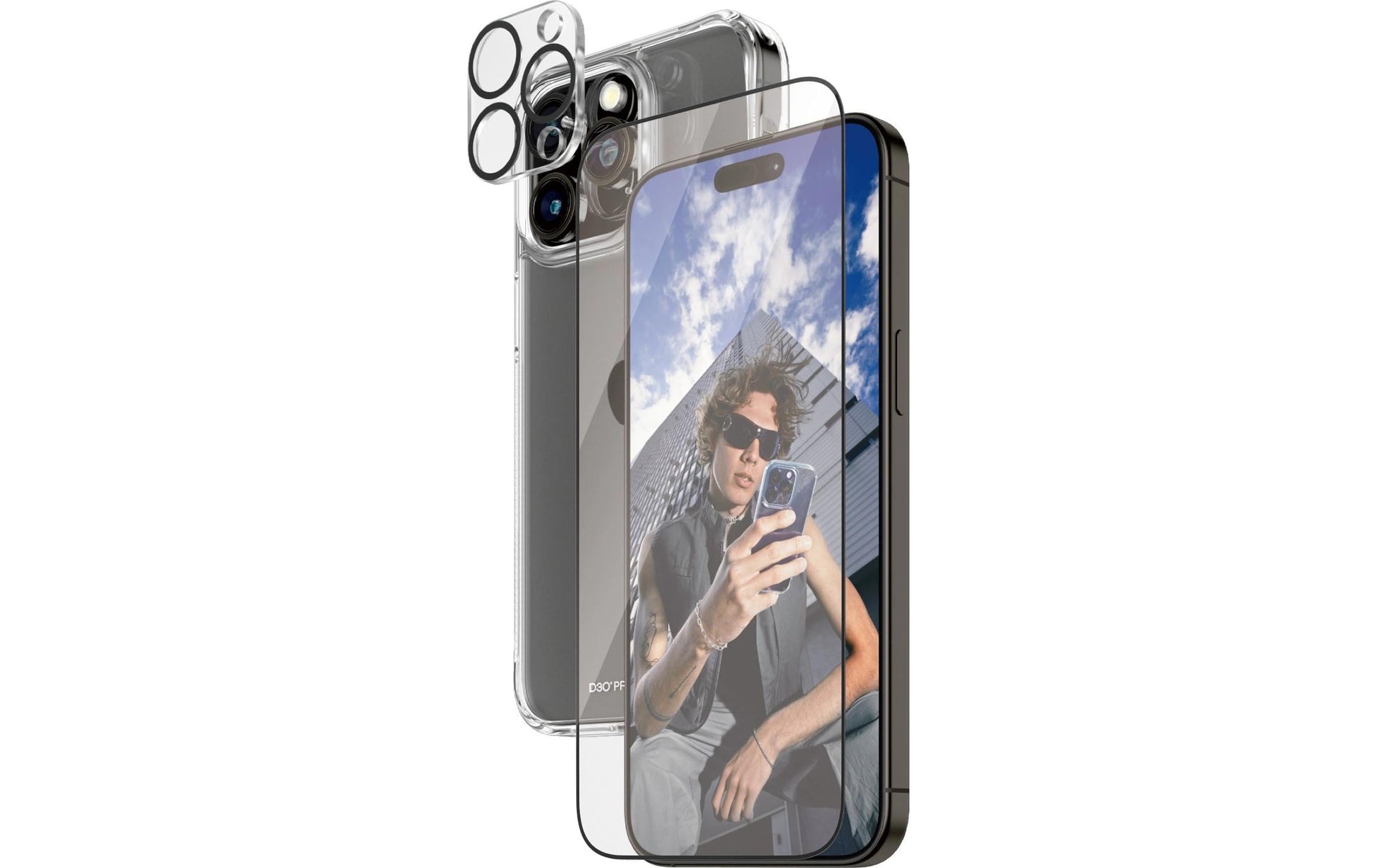 PanzerGlass Schutz-Set 3-in-1 – für Apple iPhone 15 Pro Max, antibakteriell, anti-Fingerprint, Hartglas