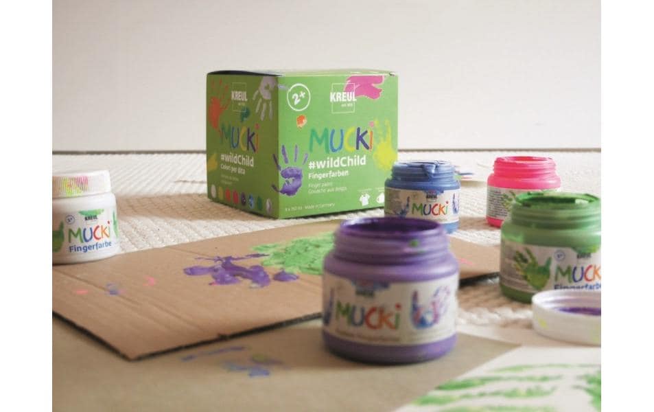 KREUL MUCKI Fingerfarben – 8 Farben – für Papier, Glas, Holz