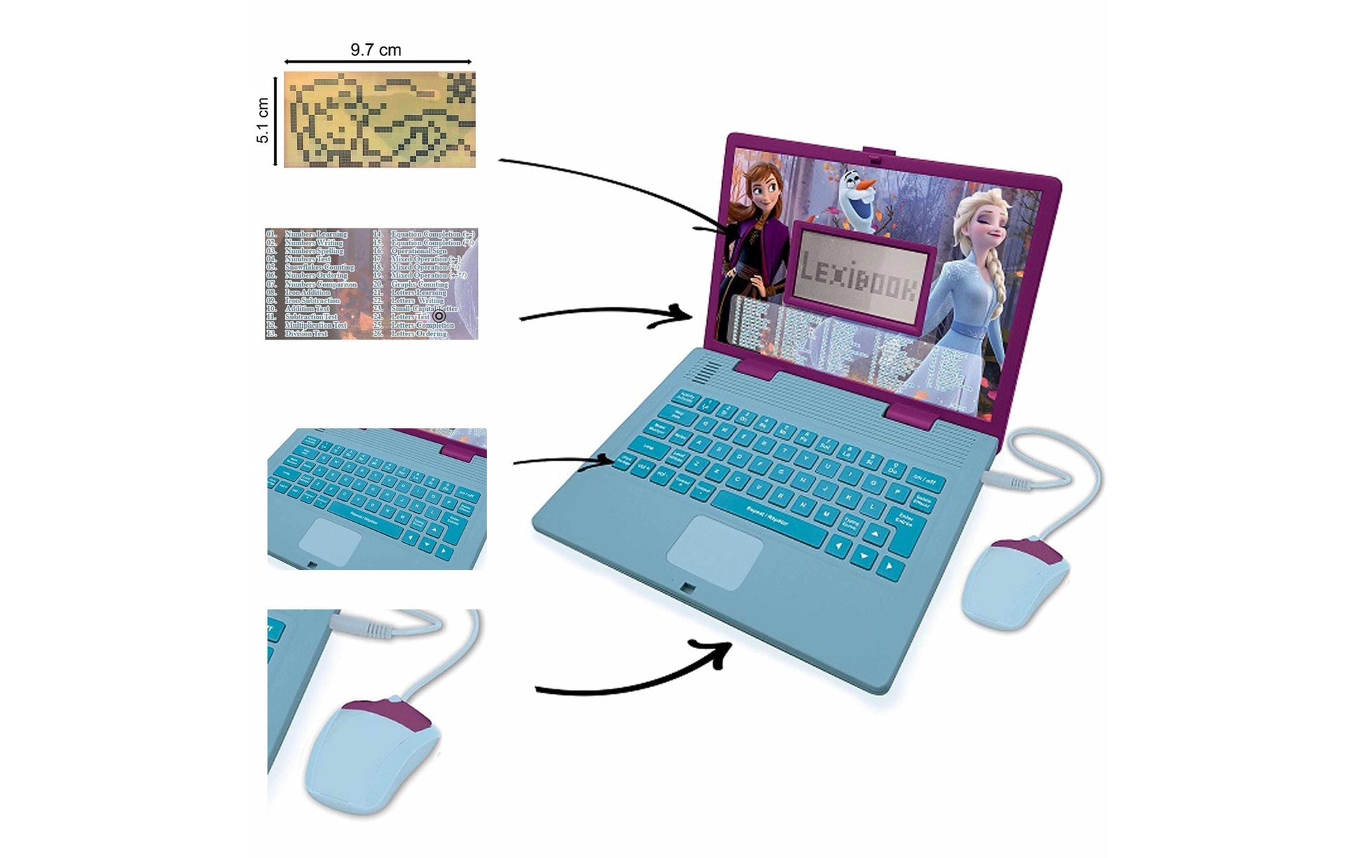 Lexibook JC598FZI3 Kinder-Laptop – Disney Frozen – 124 Aktivitäten, DE/ENG – 24 × 3,6 × 18 cm – ab 4 J.