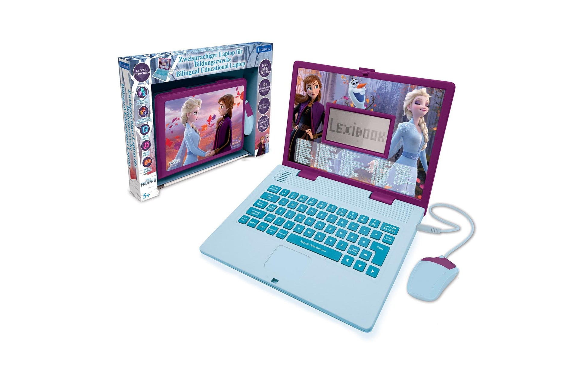 Lexibook JC598FZI3 Kinder-Laptop – Disney Frozen – 124 Aktivitäten, DE/ENG – 24 × 3,6 × 18 cm – ab 4 J.