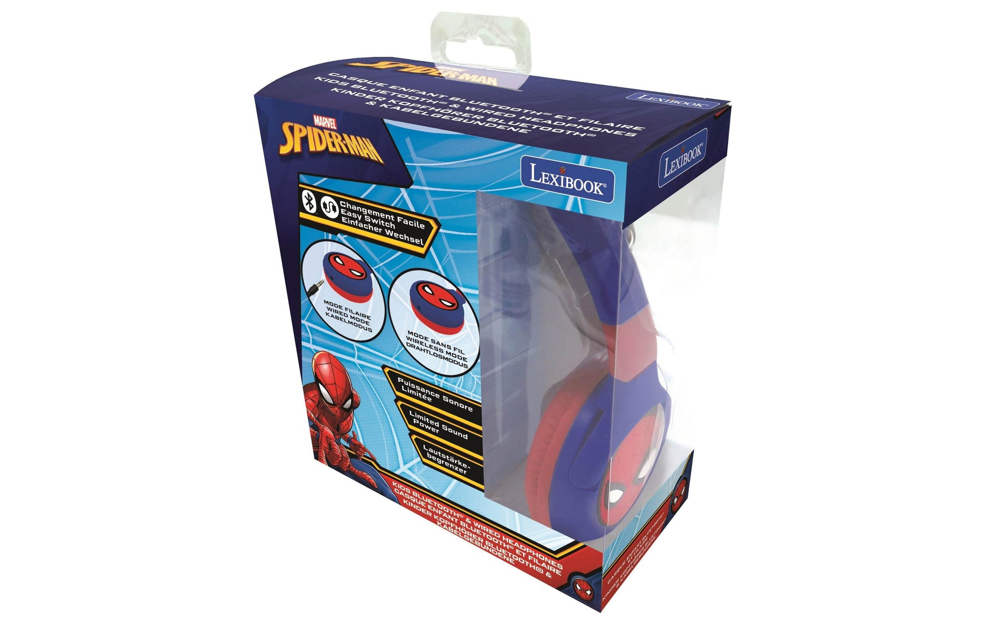 Lexibook HPBT010SP Spider-Man Kinderkopfhörer – On-Ear, Stereo, Kabel + BT, 85 dB Lautstärke-Limit, Blau