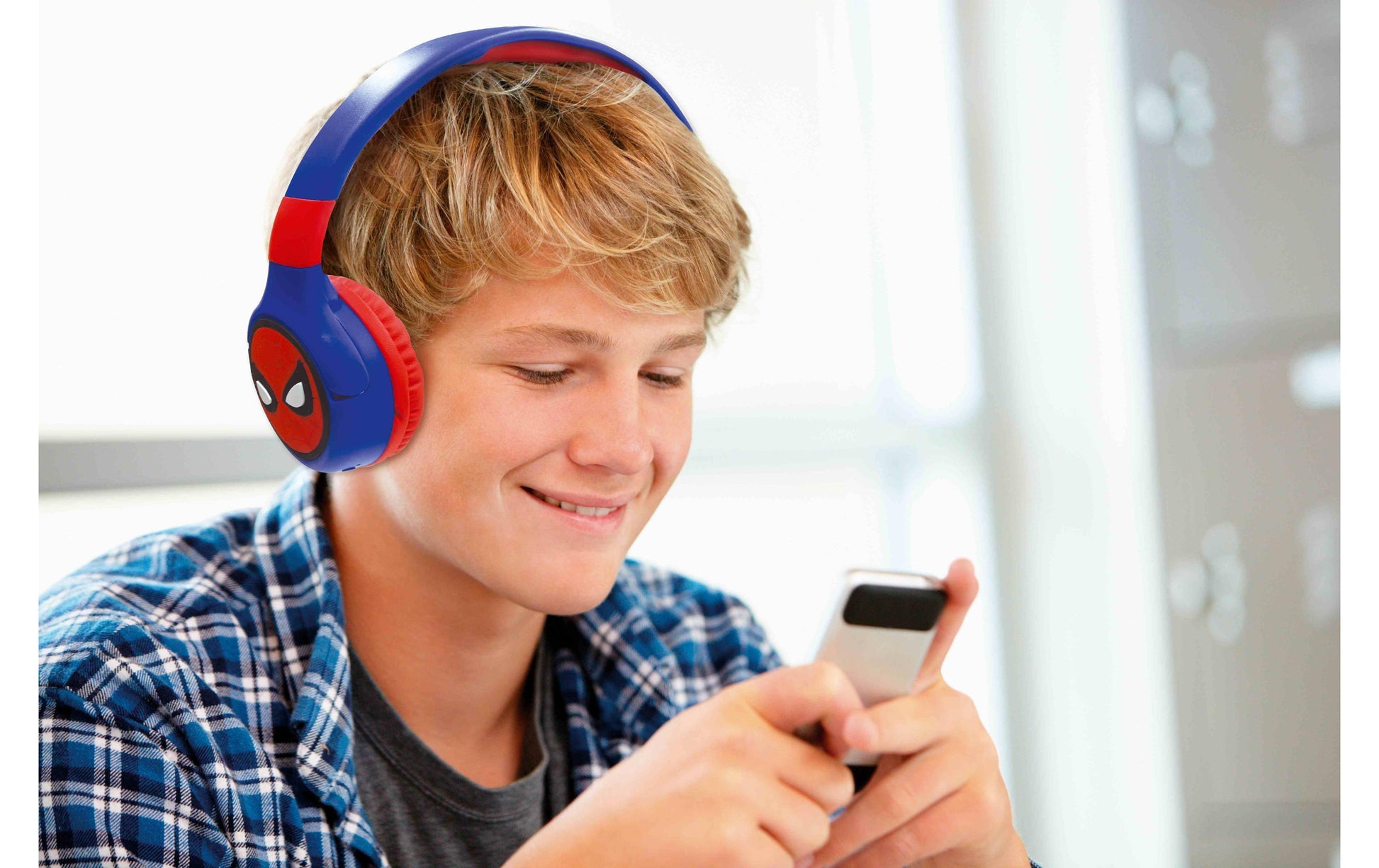 Lexibook HPBT010SP Spider-Man Kinderkopfhörer – On-Ear, Stereo, Kabel + BT, 85 dB Lautstärke-Limit, Blau