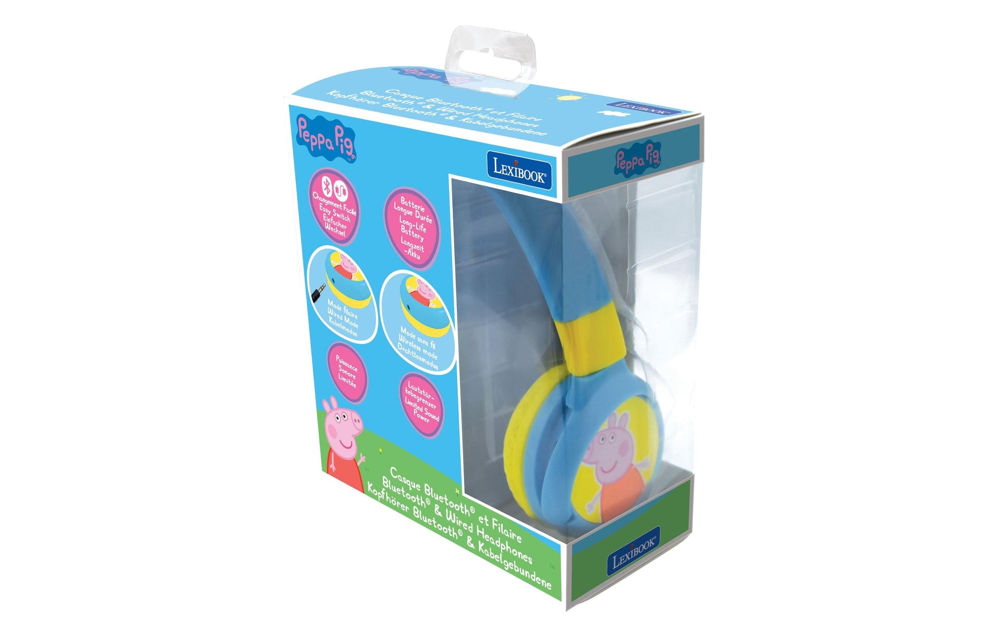 Lexibook Peppa Wuz HPBT010PP Kinderkopfhörer – On-Ear, Kabel + BT, 85 dB Lautstärke-Limit, Mehrfarbig
