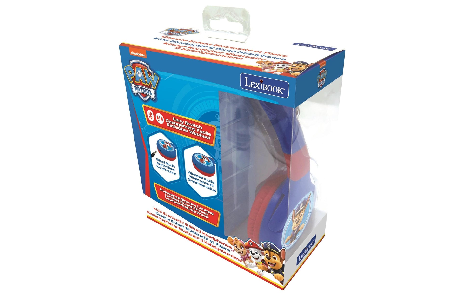 Lexibook Paw Patrol HPBT010PA Kinderkopfhörer – Over-Ear, Stereo, Kabel + BT, 85 dB-Limit, Blau, BT 5.0