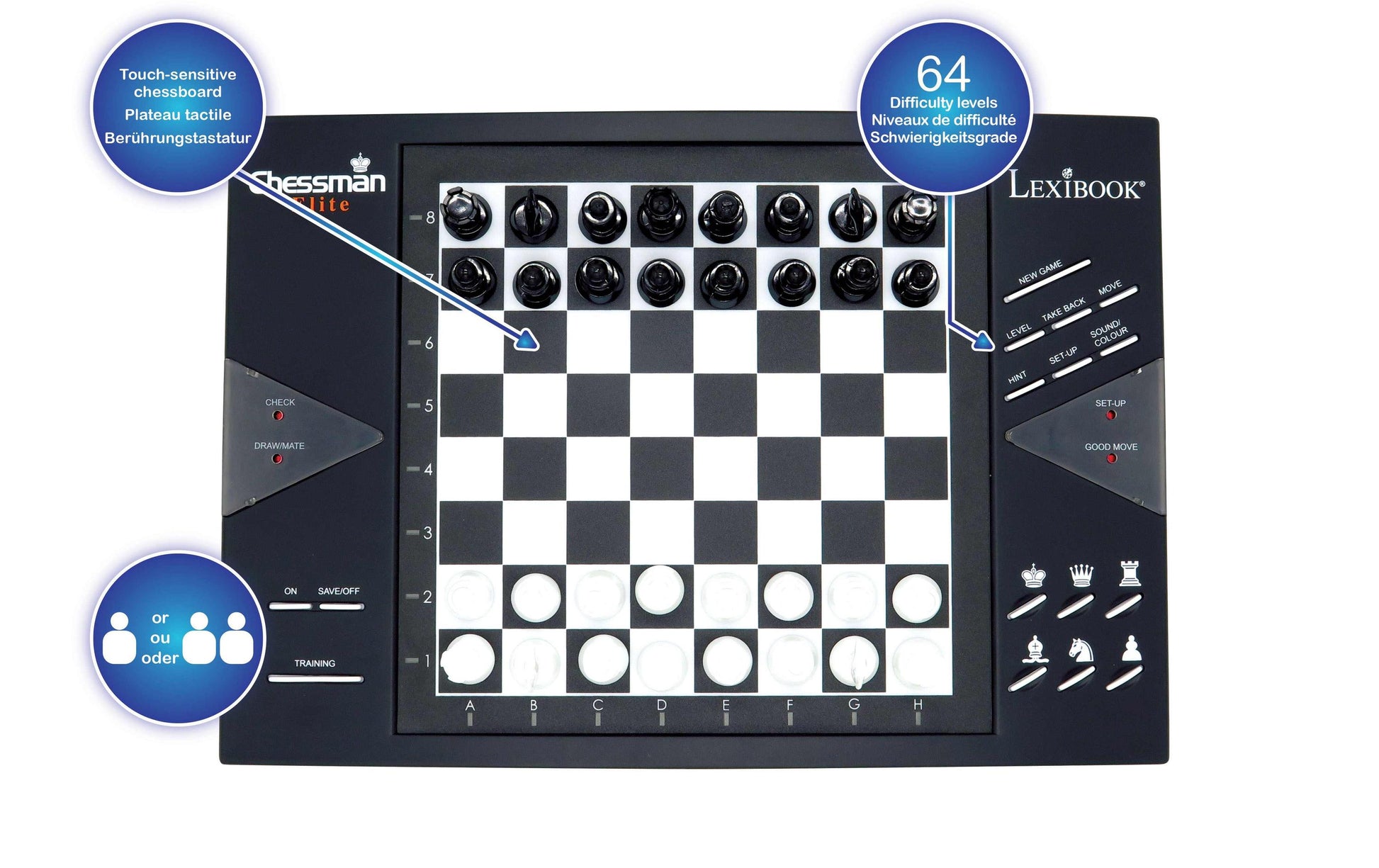 Lexibook Chessman Elite – Logikspiel, 1–2 Spieler, ab 7 Jahren, 60 Min., EN/DE/FR