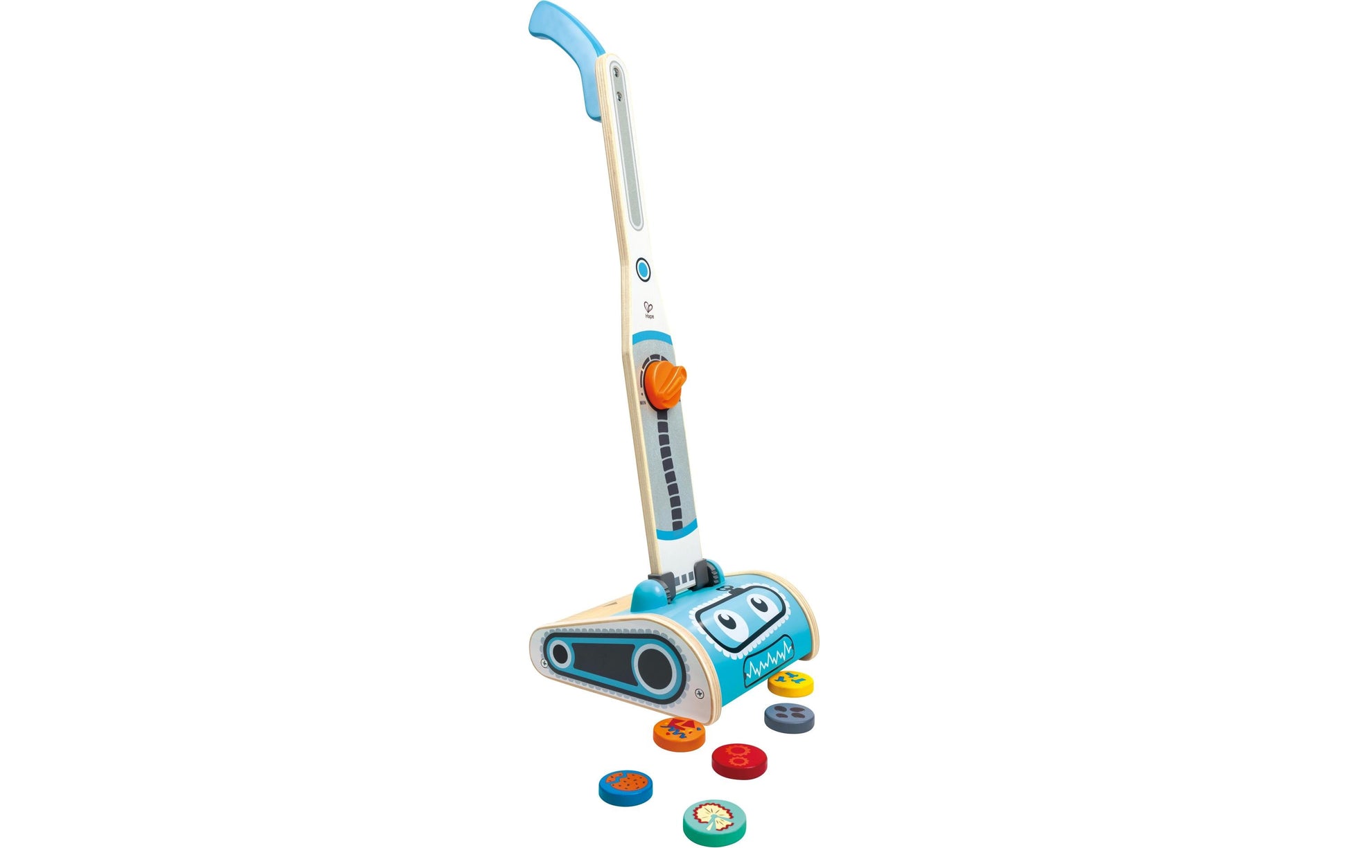 Hape E3056 Staubsauger (Spielzeug) – Vacoom – 18,0×58,0×17,5 cm – ab 3 J. – Kunststoff/Holz, mehrfarbig