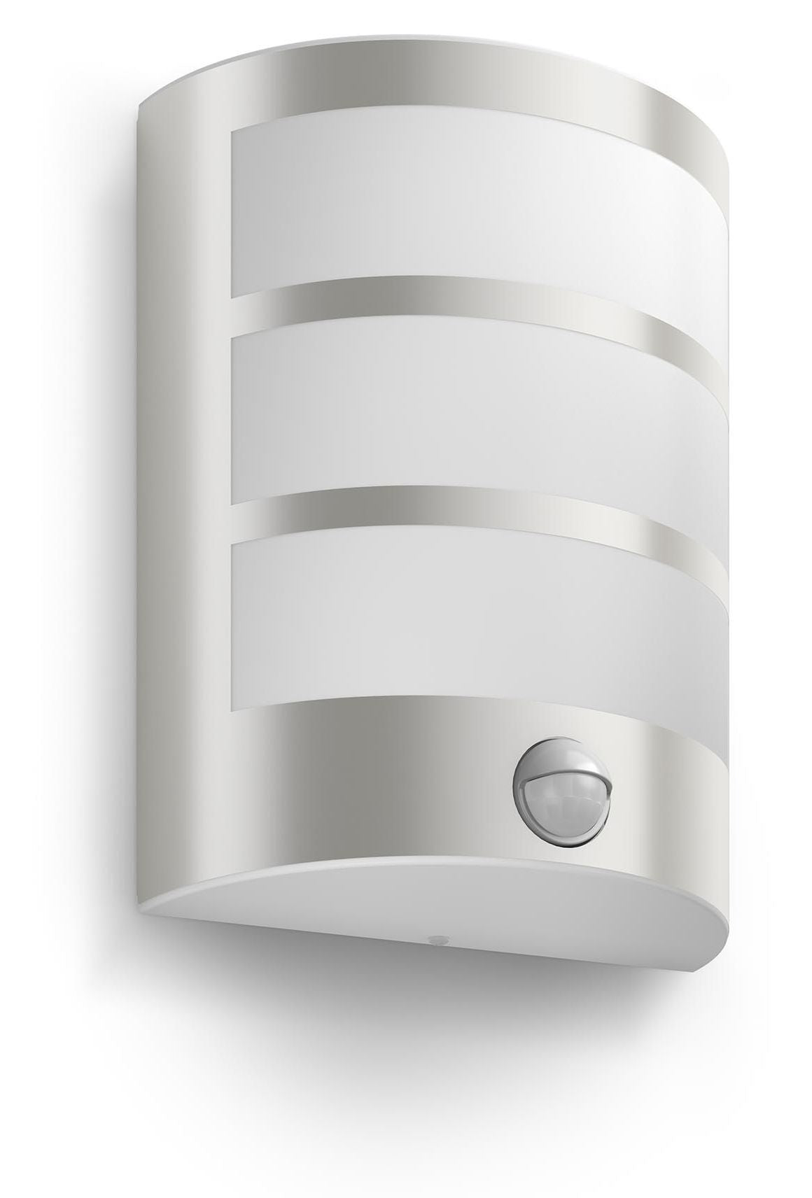 Philips by Signify Philips Aussenwandleuchte – Warmweiss, 2700 K – IP44 – Netzbetrieb – mit Bewegungsmelder – Silber, Edelstahl