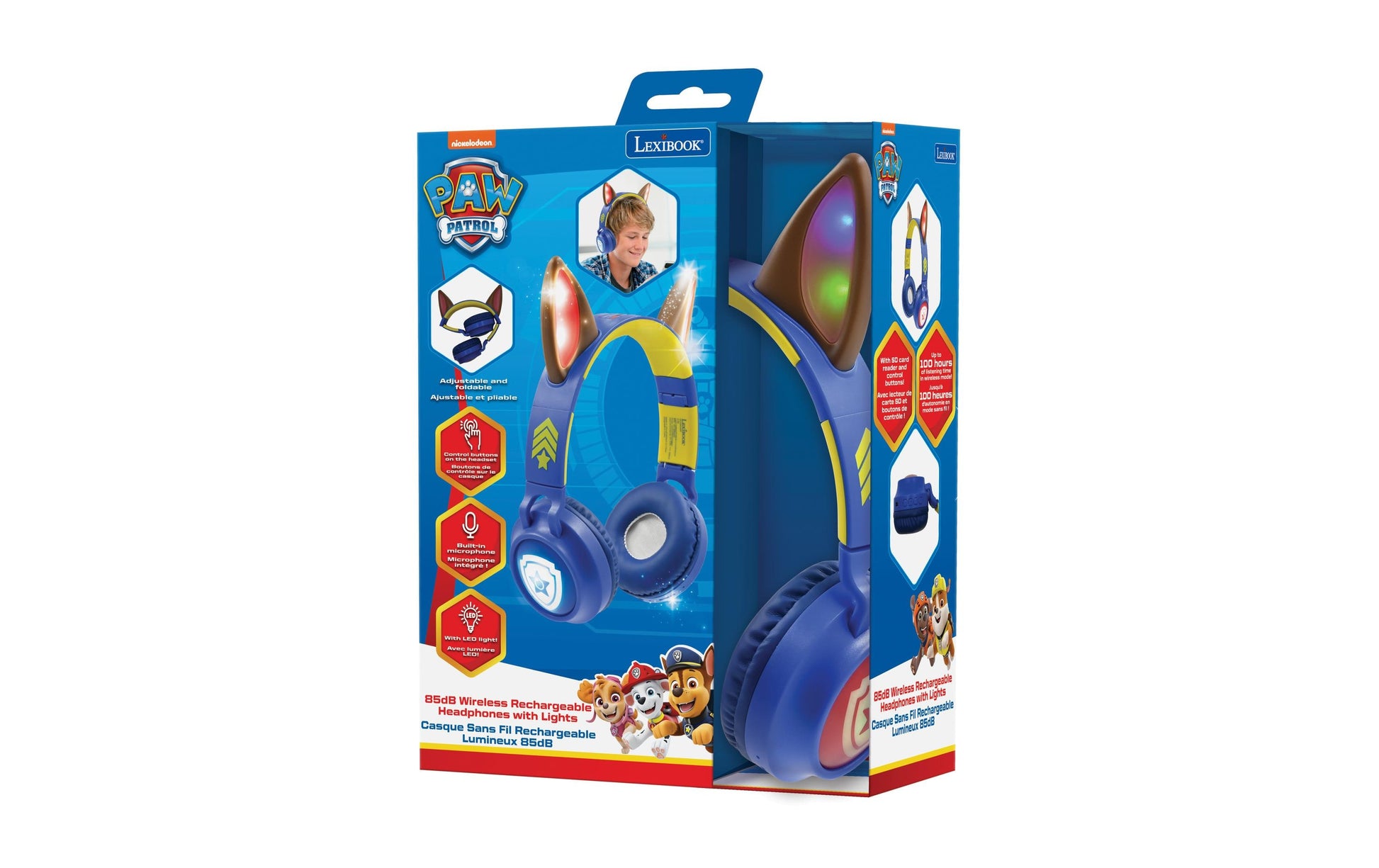Lexibook PAW Patrol HPBT015PA – 2-in-1 faltbare Kopfhörer – Bluetooth, mit Mikrofon, 3,5 mm, USB-C – Rot/Gelb
