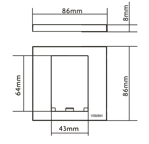 Vision TC3 SURR1G – 1‑Gang Surround‑Rahmen, Weiss, 86×86×8 mm