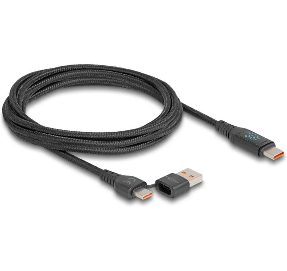 DeLOCK USB-C auf USB-C Kabel – USB 2.0 (480 Mbit/s) – 1,2 m – PD 140 W – Textilmantel, Leistungsanzeige – Sc