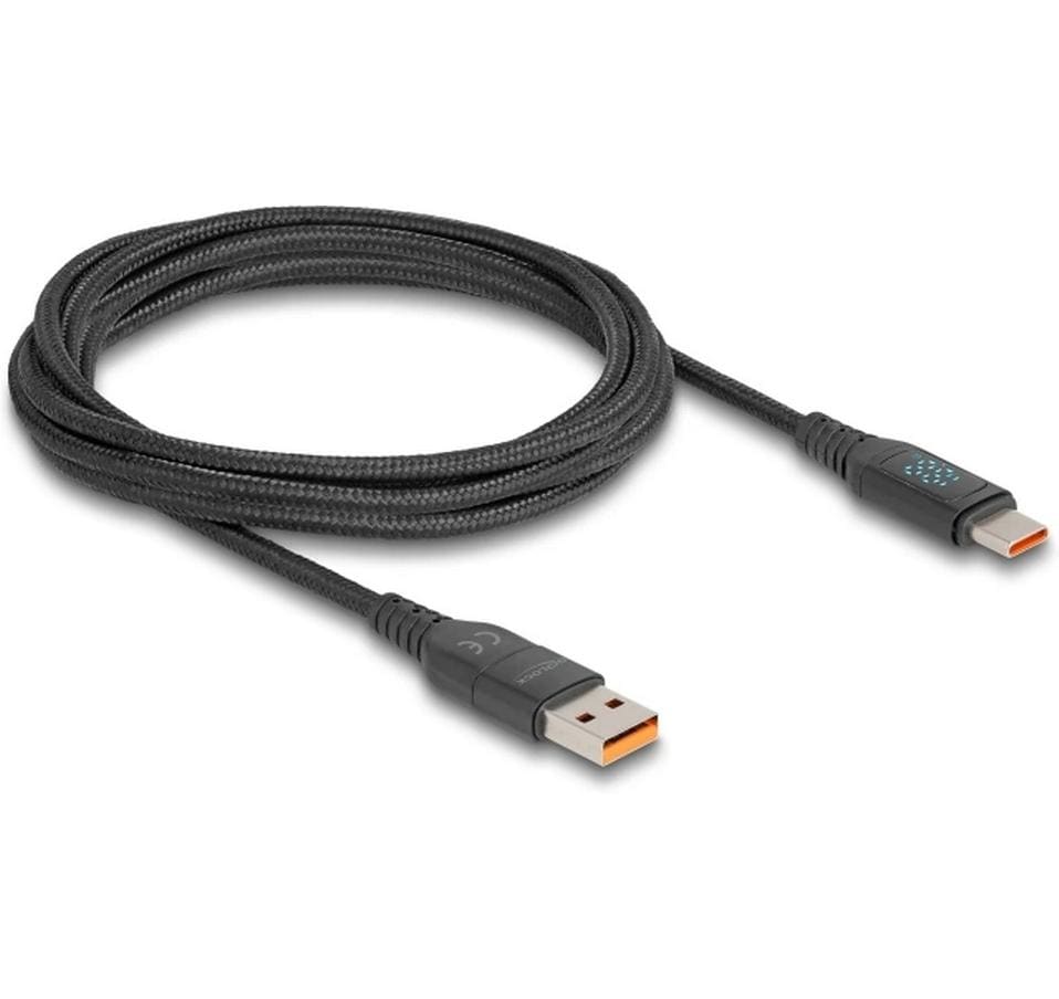 DeLOCK USB-C auf USB-C Kabel – USB 2.0 (480 Mbit/s) – 1,2 m – PD 140 W – Textilmantel, Leistungsanzeige – Sc