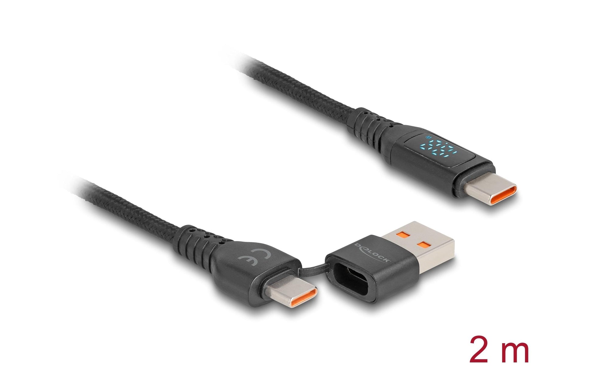 DeLOCK USB-C auf USB-C Kabel – USB 2.0 (480 Mbit/s) – 1,2 m – PD 140 W – Textilmantel, Leistungsanzeige – Sc