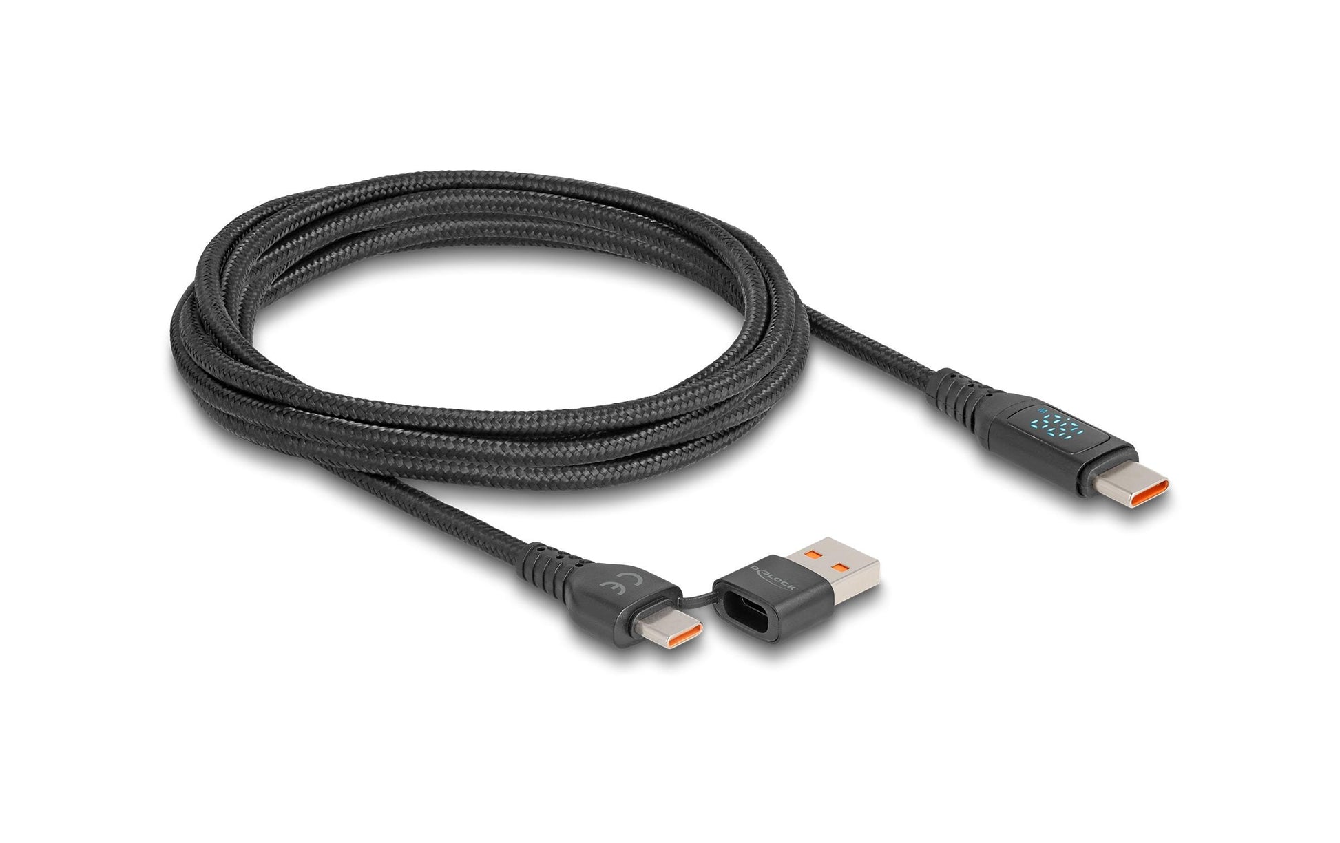 DeLOCK USB-C auf USB-C Kabel – USB 2.0 (480 Mbit/s) – 1,2 m – PD 140 W – Textilmantel, Leistungsanzeige – Sc