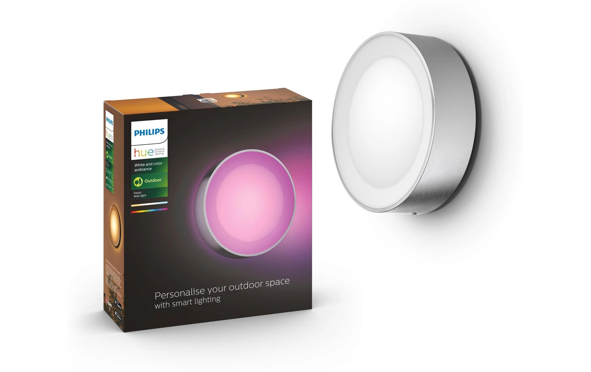 Philips by Signify Philips Hue Aussenwandleuchte – für Philips Hue (Hue Bridge erforderlich), dimmbar, Silber, Edelstahl