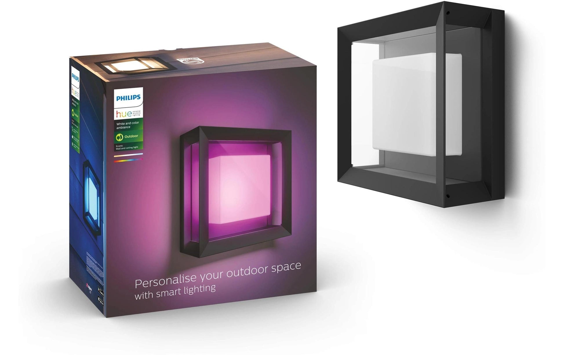 Philips by Signify Philips Hue Aussenwandleuchte – 26×26 cm – 1150 lm, 15 W – Warmweiss, 2000–6500 K – IP44 – Netzbetrieb