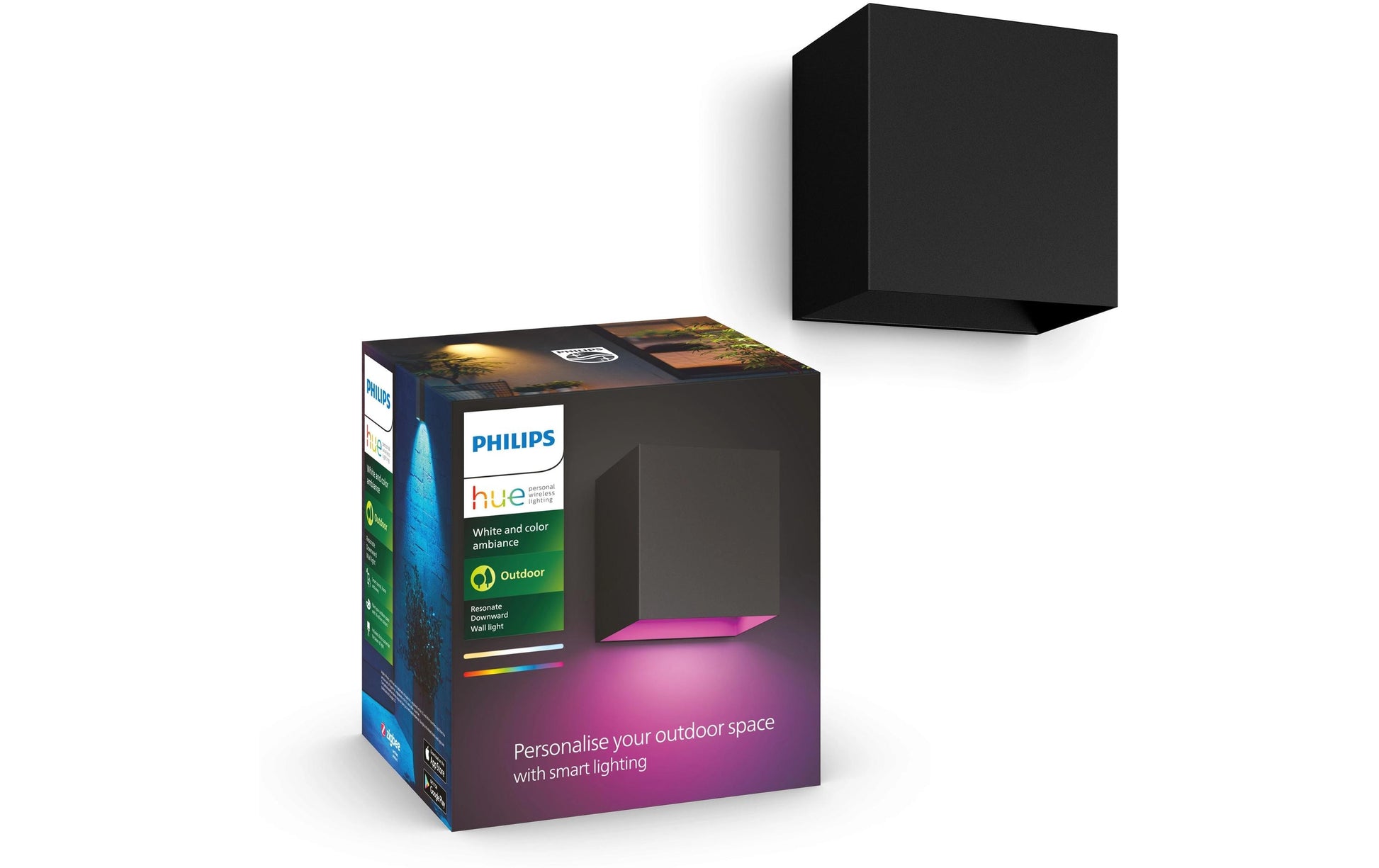 Philips by Signify Philips Hue Aussenwandleuchte – ZigBee, Alexa, Google, HomeKit – für Hue Bridge – dimmbar – Schwarz – Metall