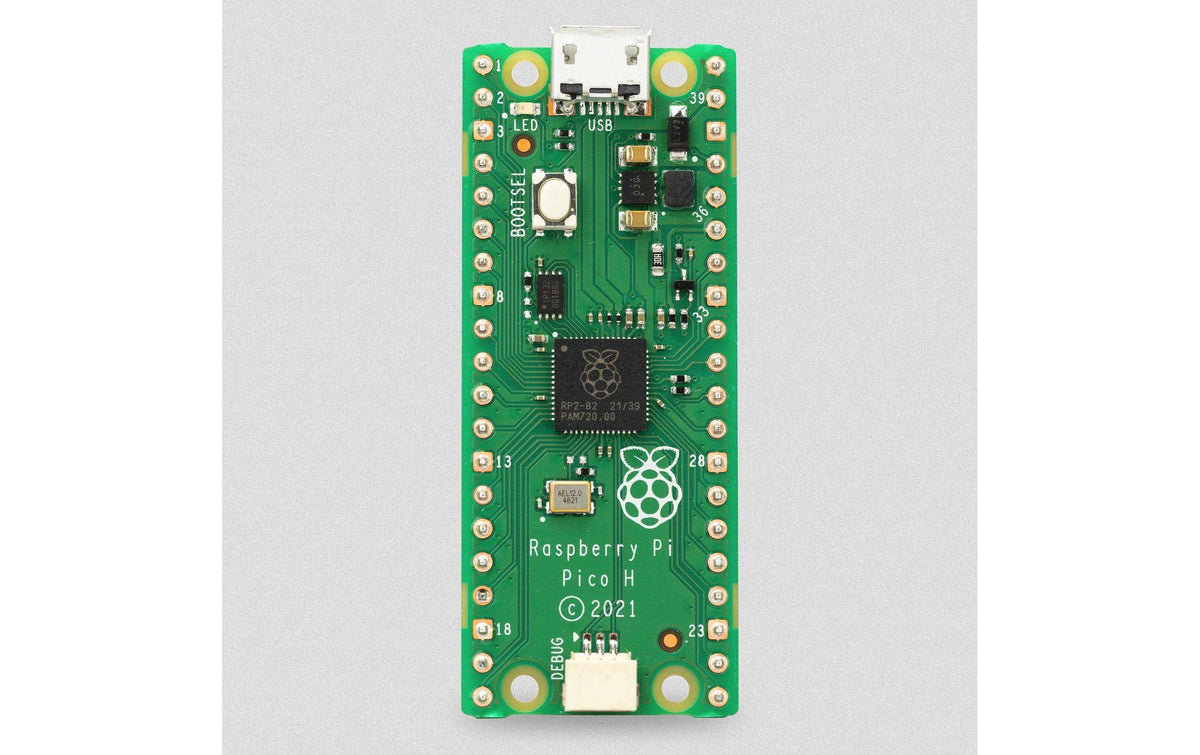 Raspberry Pi Pico H – Entwicklerboard – RP2040, 2 Kerne, 133 MHz, 2 MB Cache, GPIO, USB, 75×125×8 mm