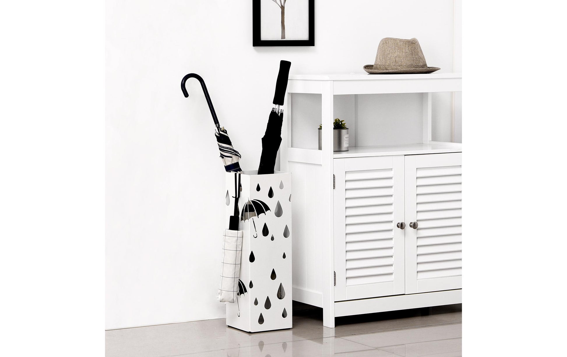 Songmics Schirmständer – Stahl, Weiss, 15,5 × 15,5 × 49 cm