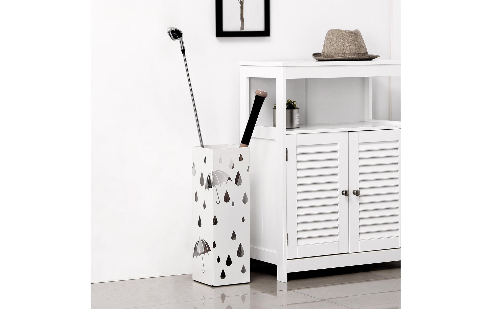 Songmics Schirmständer – Stahl, Weiss, 15,5 × 15,5 × 49 cm