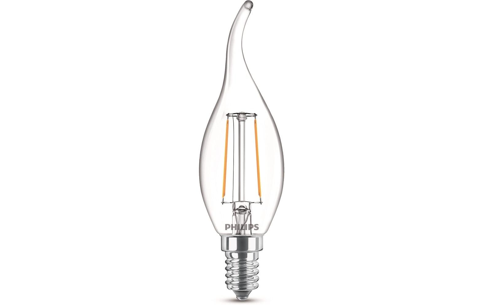 Philips by Signify Philips LED-Leuchtmittel E14 Kerze (BA35) – Warmweiss 2700 K, 250 lm, 2 W – Transparent, 1 Stk.