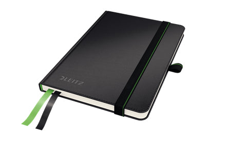 Leitz Notizbuch – A6 – kariert – 80 Seiten – 100 g/m² – Hardcover, Gummiband, Stiftschlaufe, schwarz, FSC