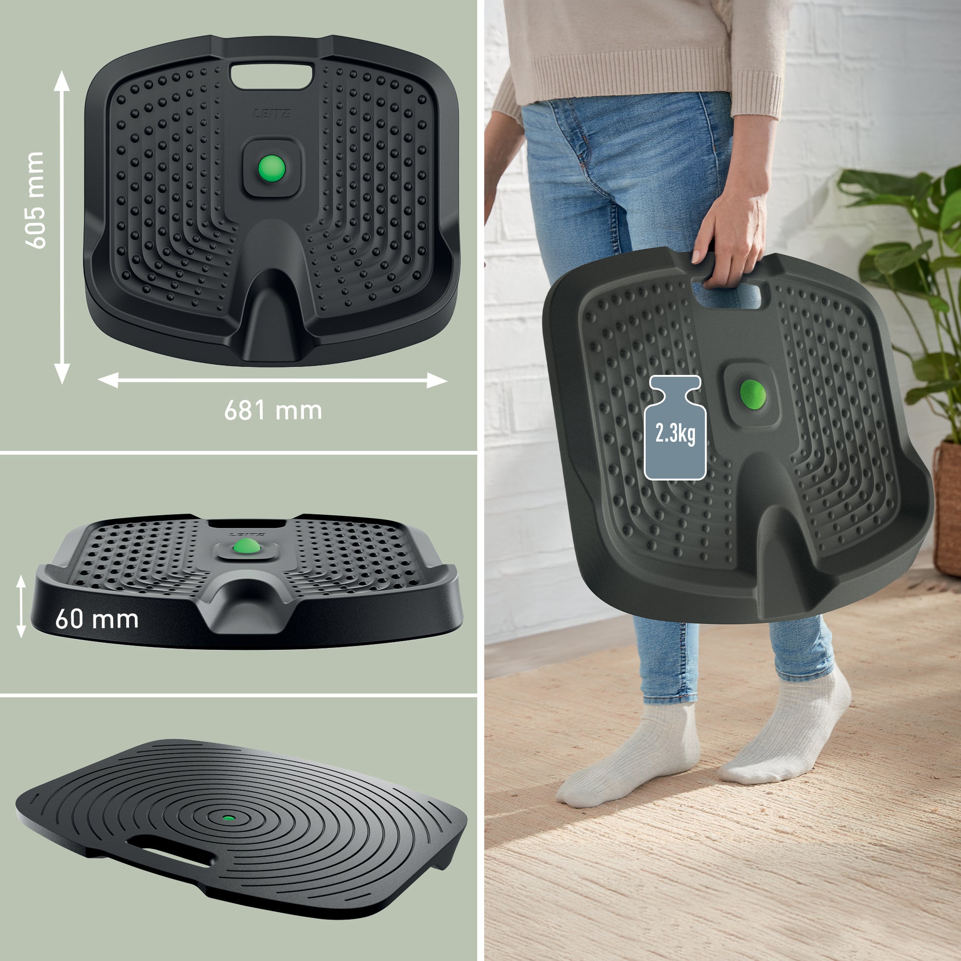 Leitz Ergo Active Anti-Ermüdungsmatte – 605 × 681 × 60 mm, Polyurethan, schwarz, rutschfest
