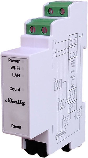Shelly Pro 3EM-3CT63 – Energiezähler – 3-Phasen, 63 A, 3 CT, LAN/WLAN, DIN-Schiene