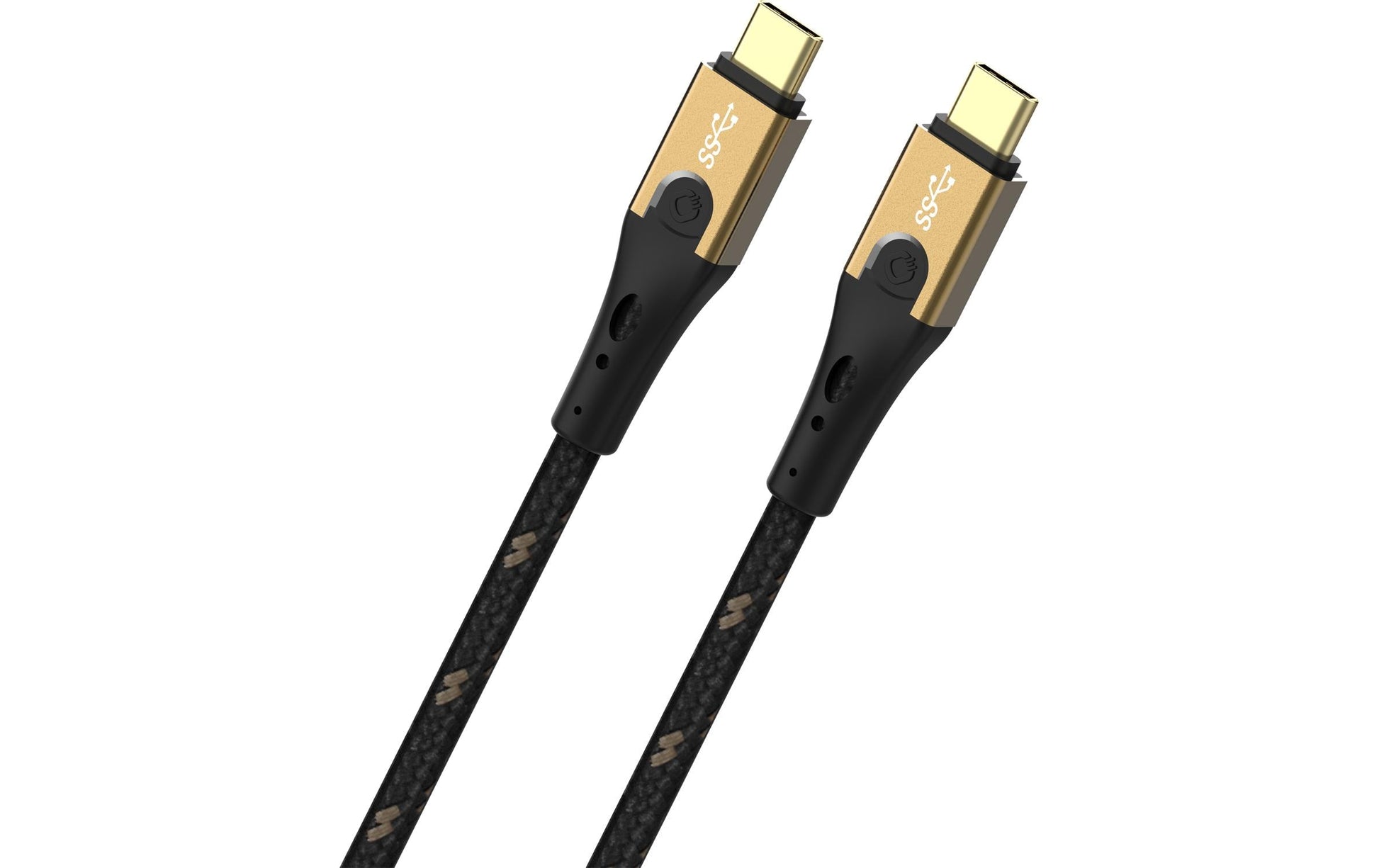 OEHLBACH USB-C auf USB-C Kabel – USB4 20 Gbit/s – 1 m – PD 40 W – Textilmantel, Goldstecker – Schwarz/Gold