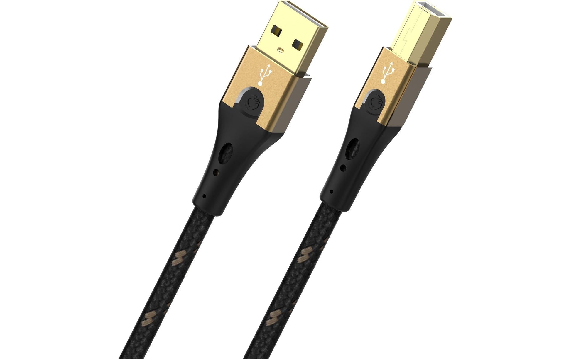 OEHLBACH USB-A auf USB-B Kabel – USB 2.0 (480 Mbit/s) – 1 m – Textilmantel, Goldstecker – Schwarz/Gold