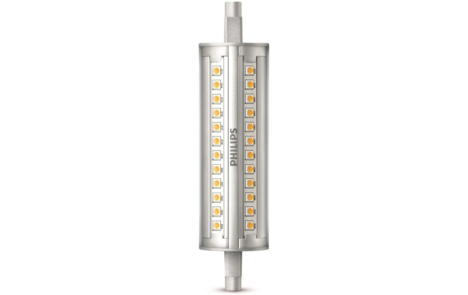 Philips by Signify Philips Leuchtmittel R7S, 118 mm – Warmweiss 3000 K, 2000 lm, 14 W, dimmbar – 1 Stk. – Silber, Kunststoff