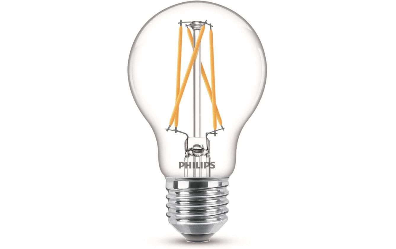Philips by Signify Philips LED-Leuchtmittel E27 A-Form – Warmweiss 2200–2700 K, 470 lm, 3,4 W, dimmbar – Transparent/Glas – 1 Stk
