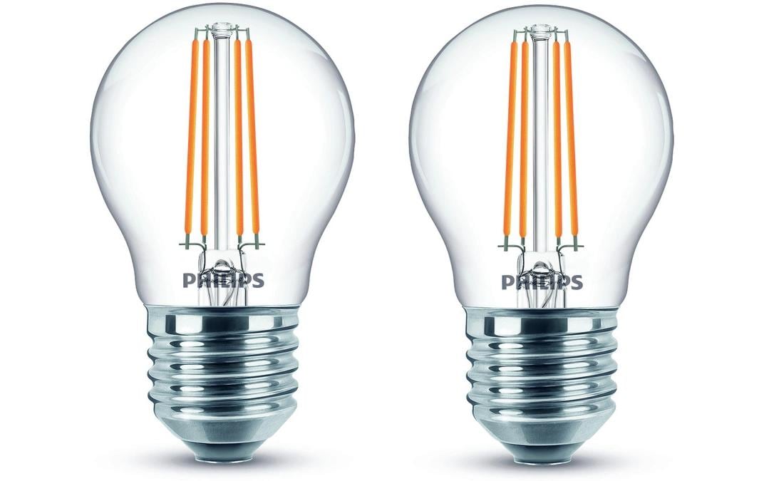 Philips by Signify Philips LED-Leuchtmittel E27 P45 – Warmweiss 2700 K, 470 lm, 4,3 W – 2 Stk. – Klar