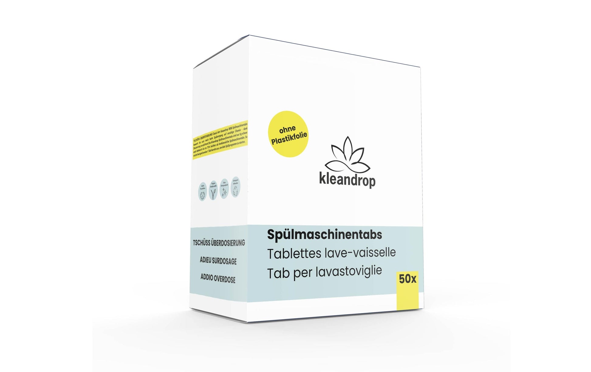 Kleandrop Spülmaschinentabs Zitrone – für Geschirrspüler – 50 Tabs