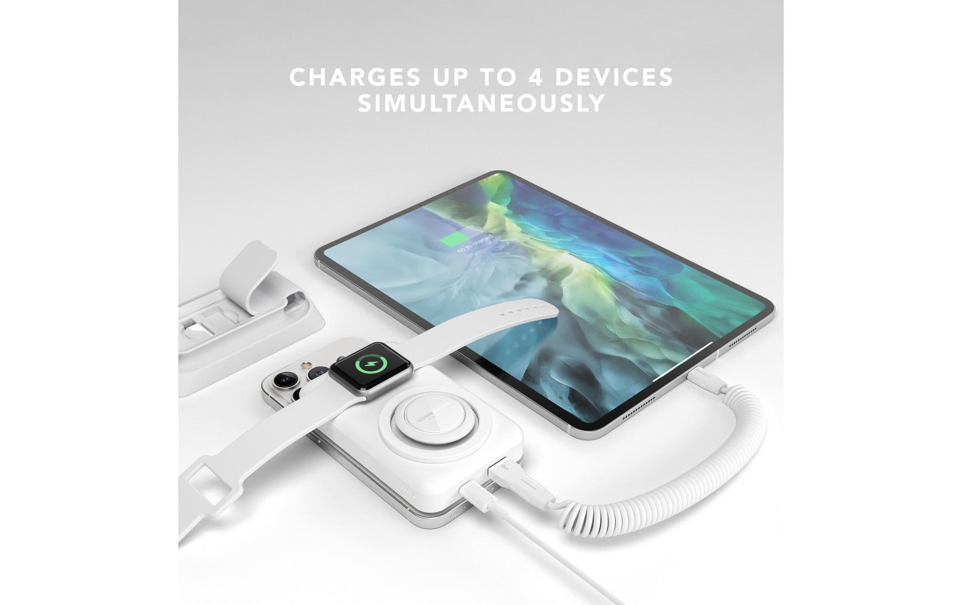 Vonmählen MagSafe Powerbank 10000 mAh, PD 20 W, 1× USB-C, 1× USB-A, für iPhone (MagSafe), Weiss