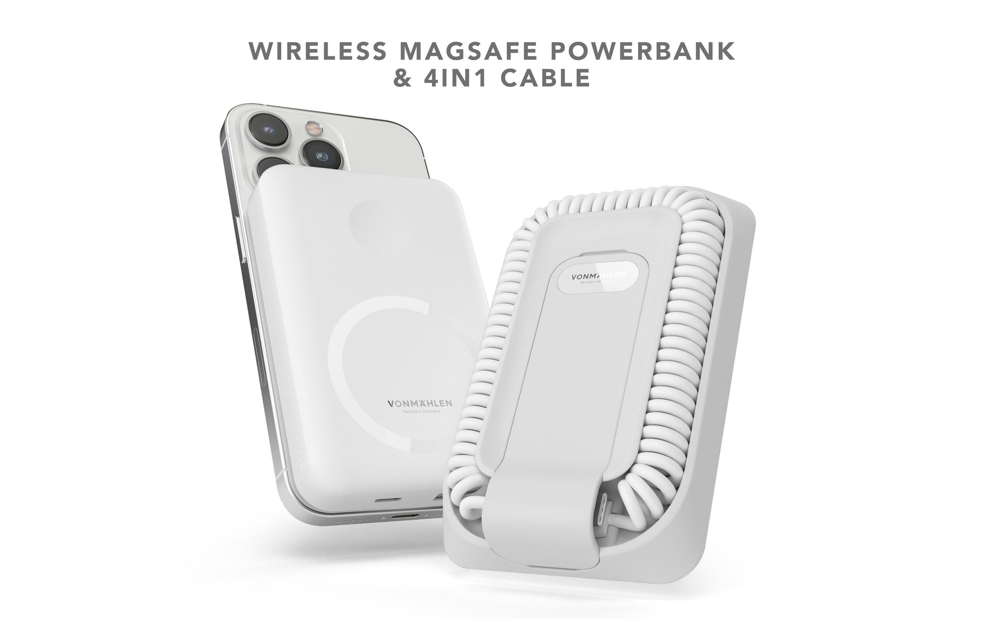 Vonmählen MagSafe Powerbank 10000 mAh, PD 20 W, 1× USB-C, 1× USB-A, für iPhone (MagSafe), Weiss