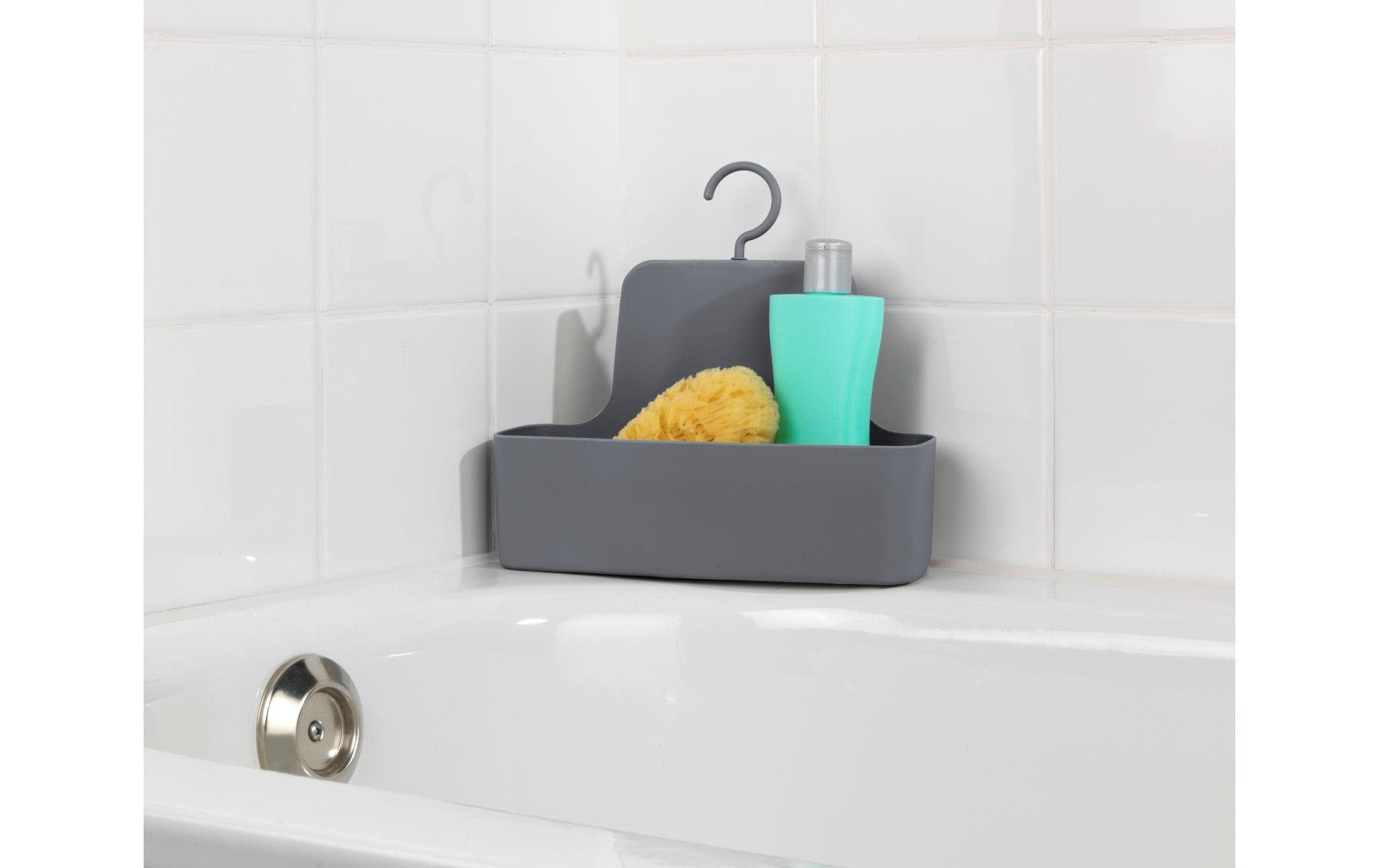 WENKO Aufbewahrungsbox (Bad) – 26×9×24 cm, Kunststoff (Polyurethan/PVC), Haken, Anthrazit