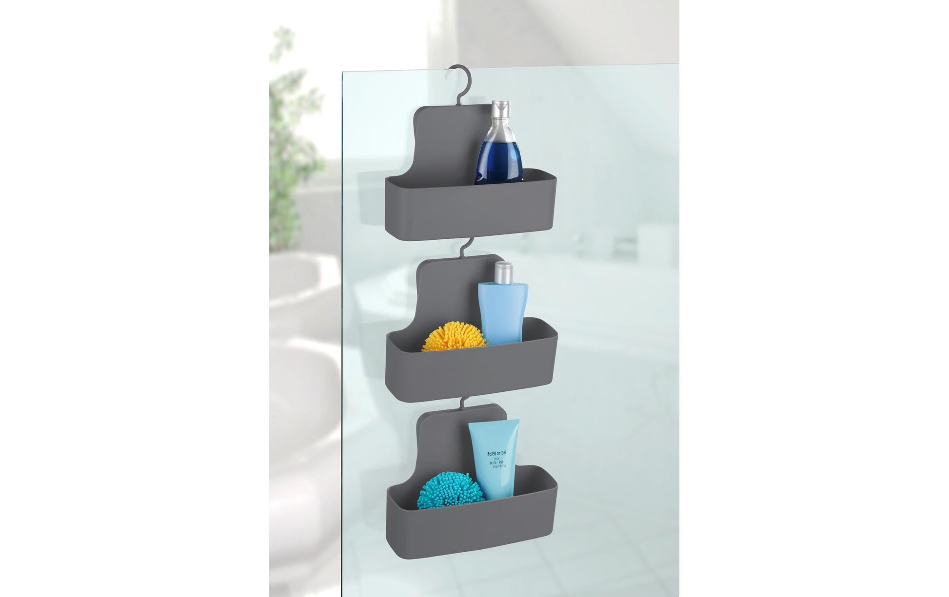 WENKO Aufbewahrungsbox (Bad) – 26×9×24 cm, Kunststoff (Polyurethan/PVC), Haken, Anthrazit